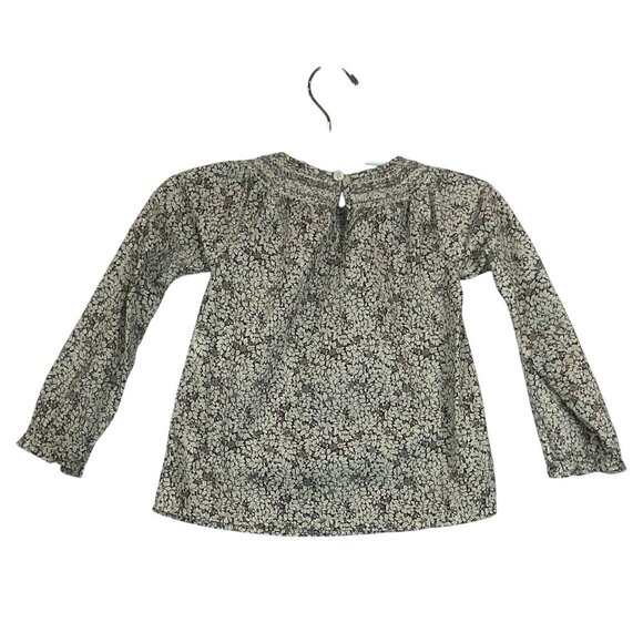 Edgehill Collection Girls 4T Floral Long Sleeve Blouse 100% Cotton Grey White Pi - Picture 3 of 8